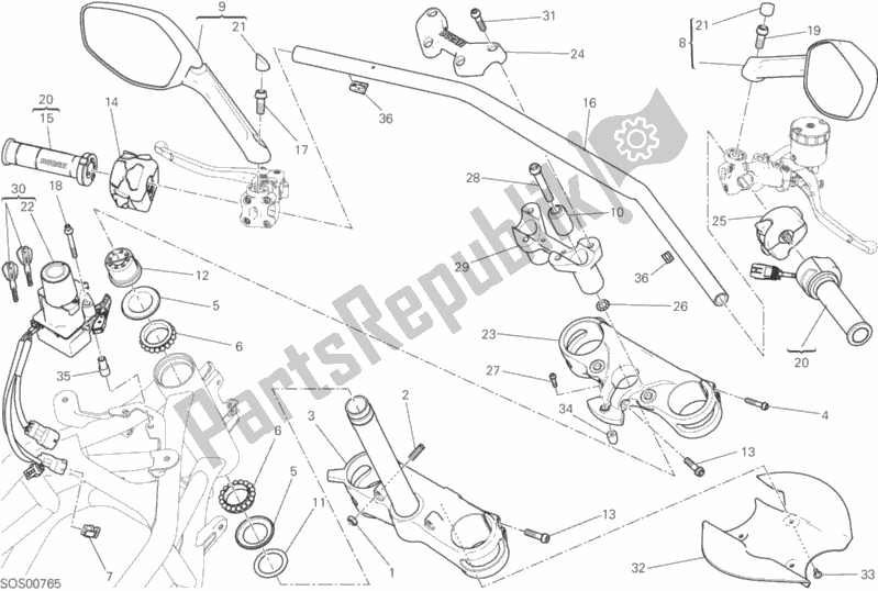 All parts for the Handlebar of the Ducati Multistrada 1200 S D-air 2017